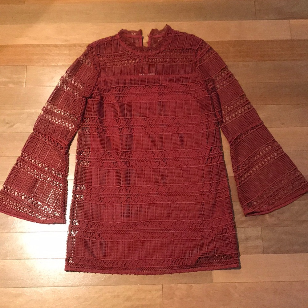 Lace, long sleeve, mock neck dress